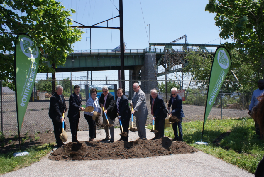 Mayor Kenney (far left) breaking ground on the K&T Trail | Photo courtesy Circuit Trails