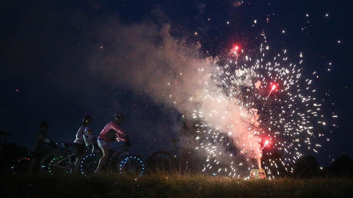 Biking and fireworks for 500 moments for 500 miles | Photo by Claire Wille